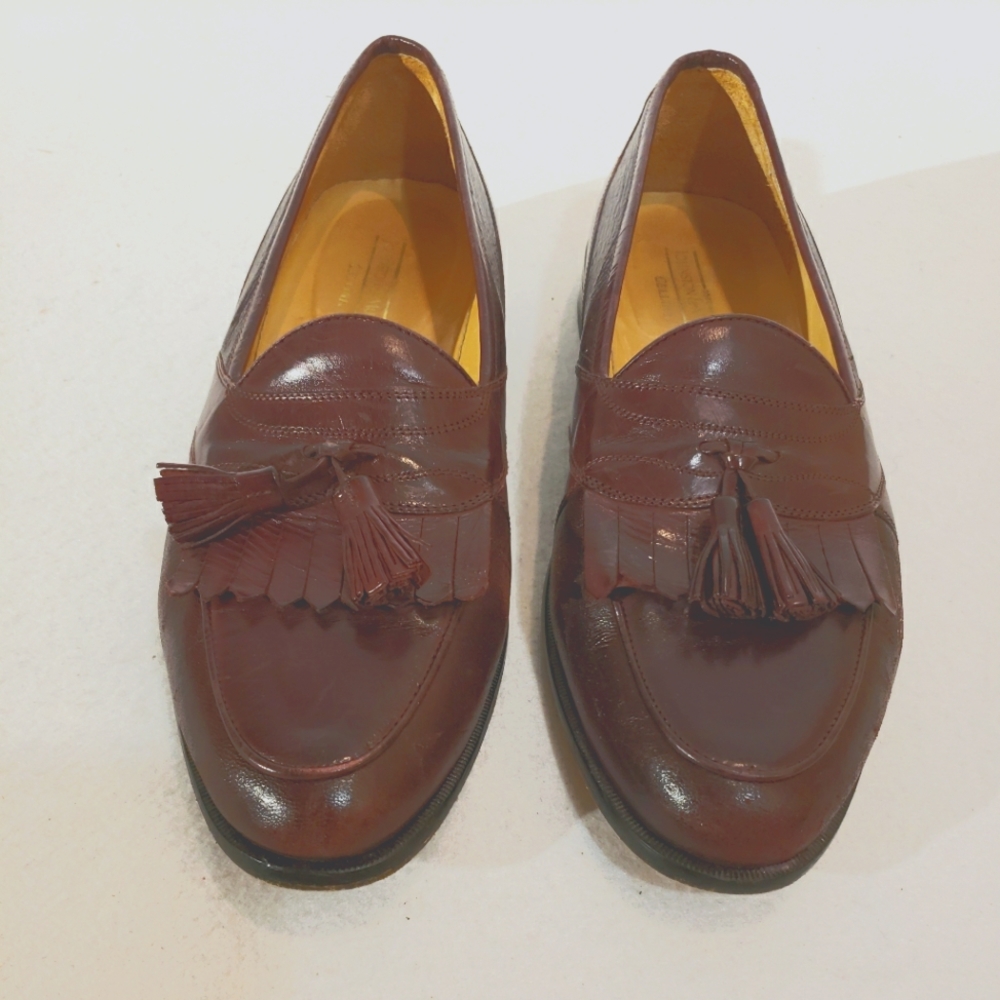 Sz 11 Mens Johnston & Murphy Cellini Shoes Brown Leather Tassel Loafers Preowned